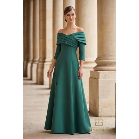 Terani 261M6434 Exposed Shoulder Stretch Mikado Flowing Evening Wear W