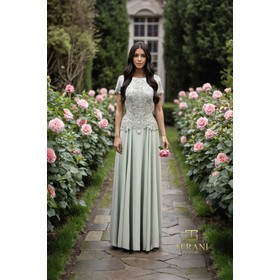 Terani 261M6437 High Round Neck Chiffon Flared Formal Gown With Cap Sl