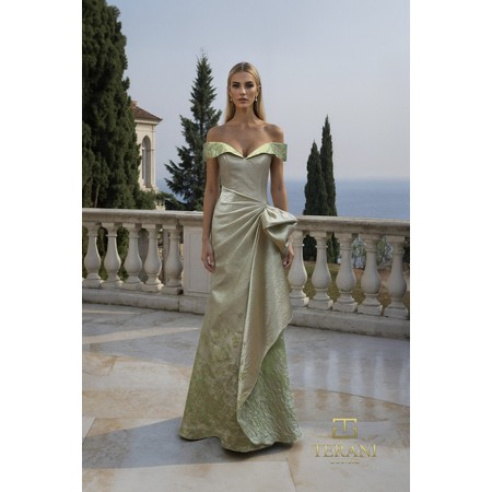 Terani 261M6451 Bardot Jacquard Column Formal Evening Gown