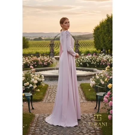 Terani 261M6465 Boat Neck Stretch Twill Bodycon Formal Gown With Maxi 