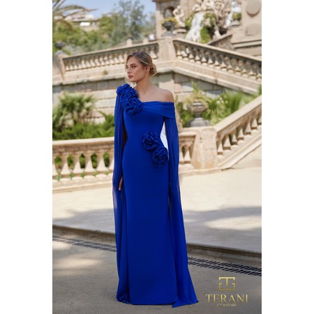 Terani 261M6474 Asymmetric Bardot 2-Way Stretch Column Formal Evening 