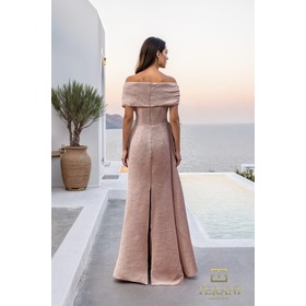 Terani 261M6679 Off-Shoulder Jacquard Column Gown With Cape Sleeves