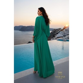 Terani 261M6716 Deep V Georgette Princess Cut Evening Wear With Split