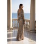 Terani 261M6727 V-Neck Beaded Tulle Column Gown With Long Sleeves