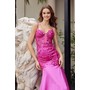 Nox Anabel E1532 Lace Detail Satin V-Neck Formal Evening Gown