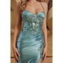 Nox Anabel E1534 Rhinestone Satin Corset Formal Evening Gown With Spli