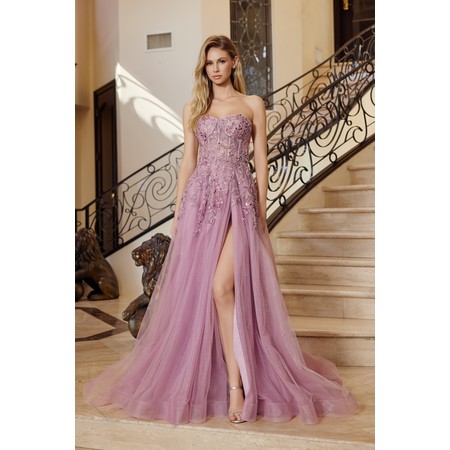 Nox Anabel G1371 Glitter Bandeau A-Line Formal Evening Gown With Split