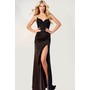 JOVANI 42998A Bandeau Gem-Adorned Mesh Formal Gown With Split