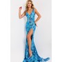 JOVANI 40755A Sleeveless Floral Shimmeringing Evening Gown