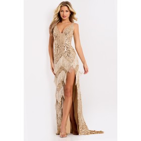 JOVANI 38847A Sleeveless Fringe Embellished Formal Wear