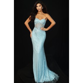 JOVANI 45772A Illusion Midriff Sparkle Rhinestone Prom Evening Gown
