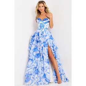 JOVANI 47029A Floral Print Layered Corset Ballgown