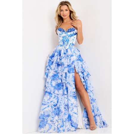 JOVANI 47029A Floral Print Layered Corset Ballgown