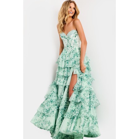 JOVANI 48772A Heart-Shaped Corset Floral Ballformal Evening Gown