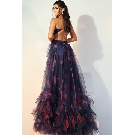 JOVANI 45712A Floral Print Ruffle Flared Prom Evening Wear