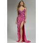 JOVANI 46097A Glittering Floral V-Neck Sleek Gown