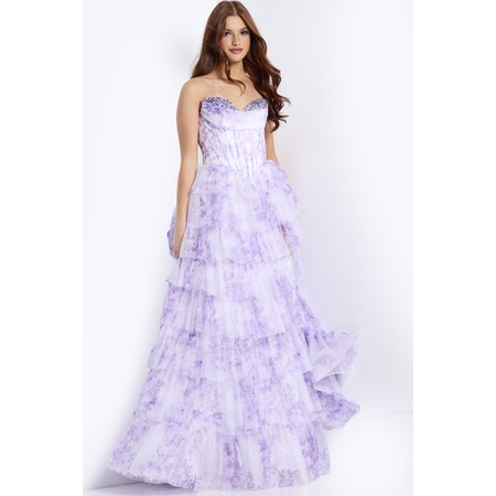 JOVANI 47440A Floral Print Mesh Layered Ballformal Gown