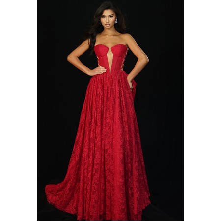 JOVANI 45372A Lace-Up Detail Bare Shoulder Flared Evening Wear