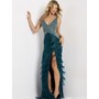 JOVANI 49269A Angular Jeweled Fringe Slit Evening Wear