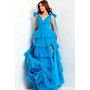 JOVANI 48288A Tiered Sheer Overlay Formal Evening Gown With Bow Straps