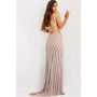 JOVANI 49818A Striped Rhinestone Plunging Sleek Evening Gown