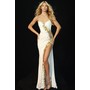 JOVANI 49800A Floral Crystal Plunging Crepe Gown