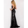 JOVANI 48508A Plunging Shimmeringing Slit Prom Gown