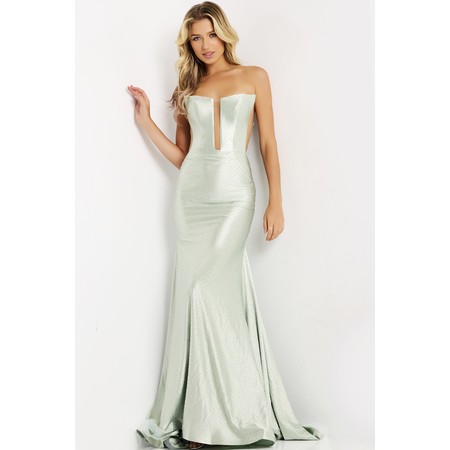 JOVANI 47676A Deep Plunge Bandeau Gem-Adorned Formal Gown