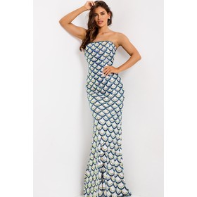 JOVANI 49260A Tube Style Sleek Evening Gown With Scallop Pattern