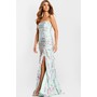 JOVANI 47580A Textured Skirt Straight Across Floral Gown