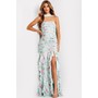 JOVANI 47580A Textured Skirt Straight Across Floral Gown