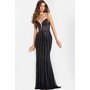 JOVANI 45624A Intricate-Up Back Striped Gem-Adorned Evening Dress