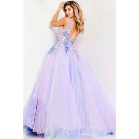 JOVANI 24602A V-Neck Floral Ornate Ballformal Evening Gown