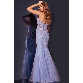JOVANI 44211A Bare Shoulder Floral Lace Details Prom Formal Gown