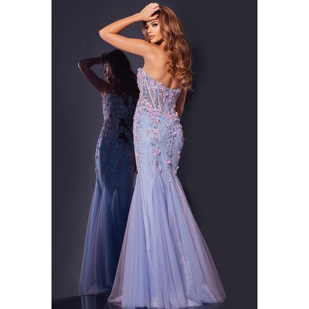 JOVANI 44211A Bare Shoulder Floral Lace Details Prom Formal Gown