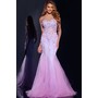 JOVANI 44211A Bare Shoulder Floral Lace Details Prom Formal Gown