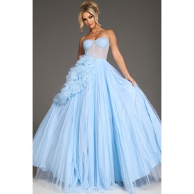 JOVANI 38946A Bare Shoulder Floral Ruffle Ballgown