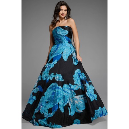 JOVANI 42436A Floral Bare Shoulder Ballformal Evening Gown With Oversi