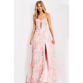 JOVANI 44518A Floral Pleated Chiffon Princess Cut Evening Dress