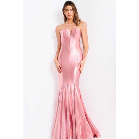 JOVANI 48744A Bare Shoulder V-Neckline Satin Gown